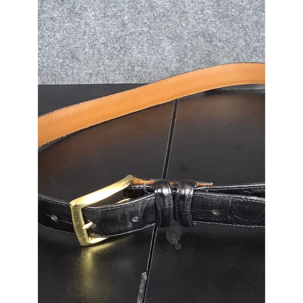 Brighton Black Crocodile Embossed Leather Belt‎ Gold Buckle Women's Size 36 Work